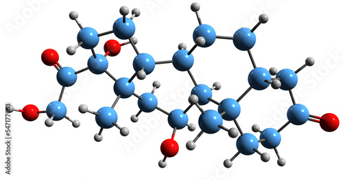  3D image of Dihydrocortisol skeletal formula - molecular chemical structure of Hydrallostane isolated on white background
