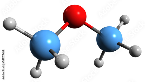  3D image of Dimethyl ether skeletal formula - molecular chemical structure of Methoxymethane isolated on white background
 photo