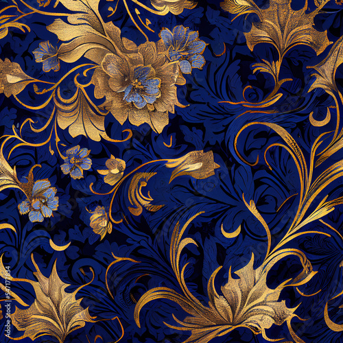Blue and Gold beautiful floral pattern