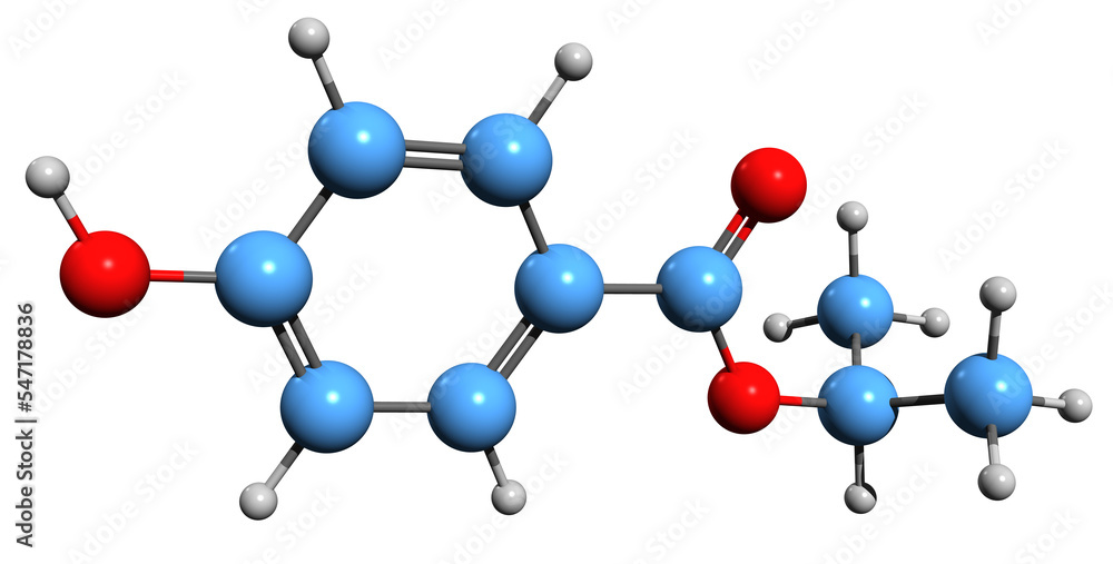 3D image of Isopropylparaben skeletal formula - molecular chemical structure of Isopropyl 4-hydroxybenzoate isolated on white background
3D image of Isopropylparaben skeletal formula - molecular chemical structure of Isopropyl 4-hydroxybenzoate isolated on white background