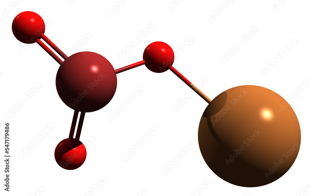  3D image of Potassium bromate skeletal formula - molecular chemical structure of oxidizing agent Е924 isolated on white background - obrazy, fototapety, plakaty 