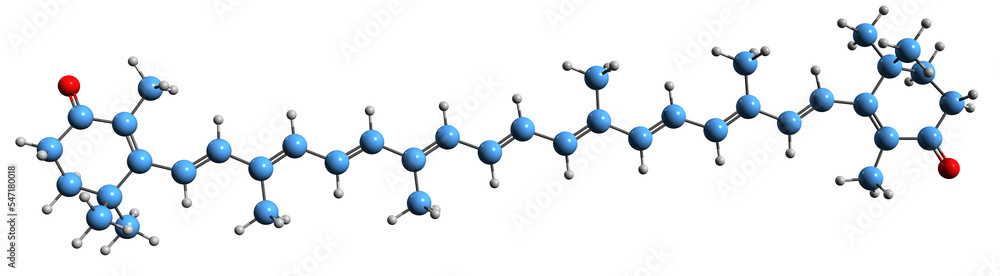 3D image of Canthaxanthin skeletal formula - molecular chemical structure of keto-carotenoid isolated on white background 3D image of Canthaxanthin skeletal formula - molecular chemical structure of keto-carotenoid isolated on white background