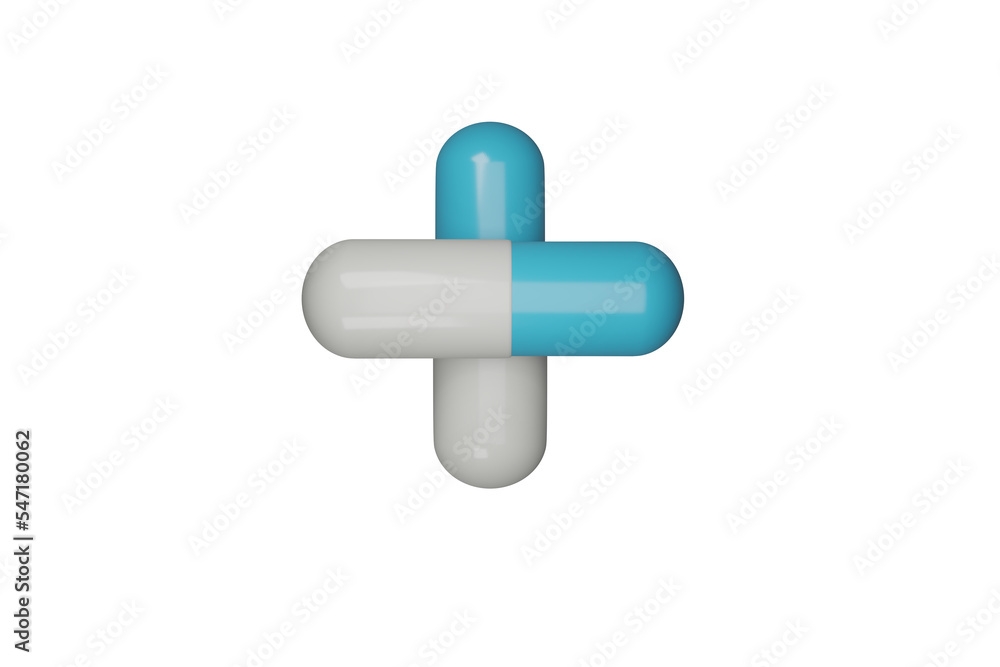Cross hospital medical sign, Medicine capsules drug 3d rendering Cross hospital medical sign, Medicine capsules drug 3d rendering