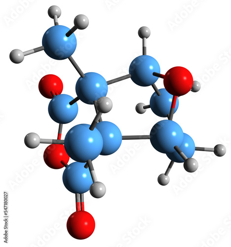 3D image of Cantharidin skeletal formula - molecular chemical structure of aphrodisiacs blister beetles terpenoid isolated on white background 