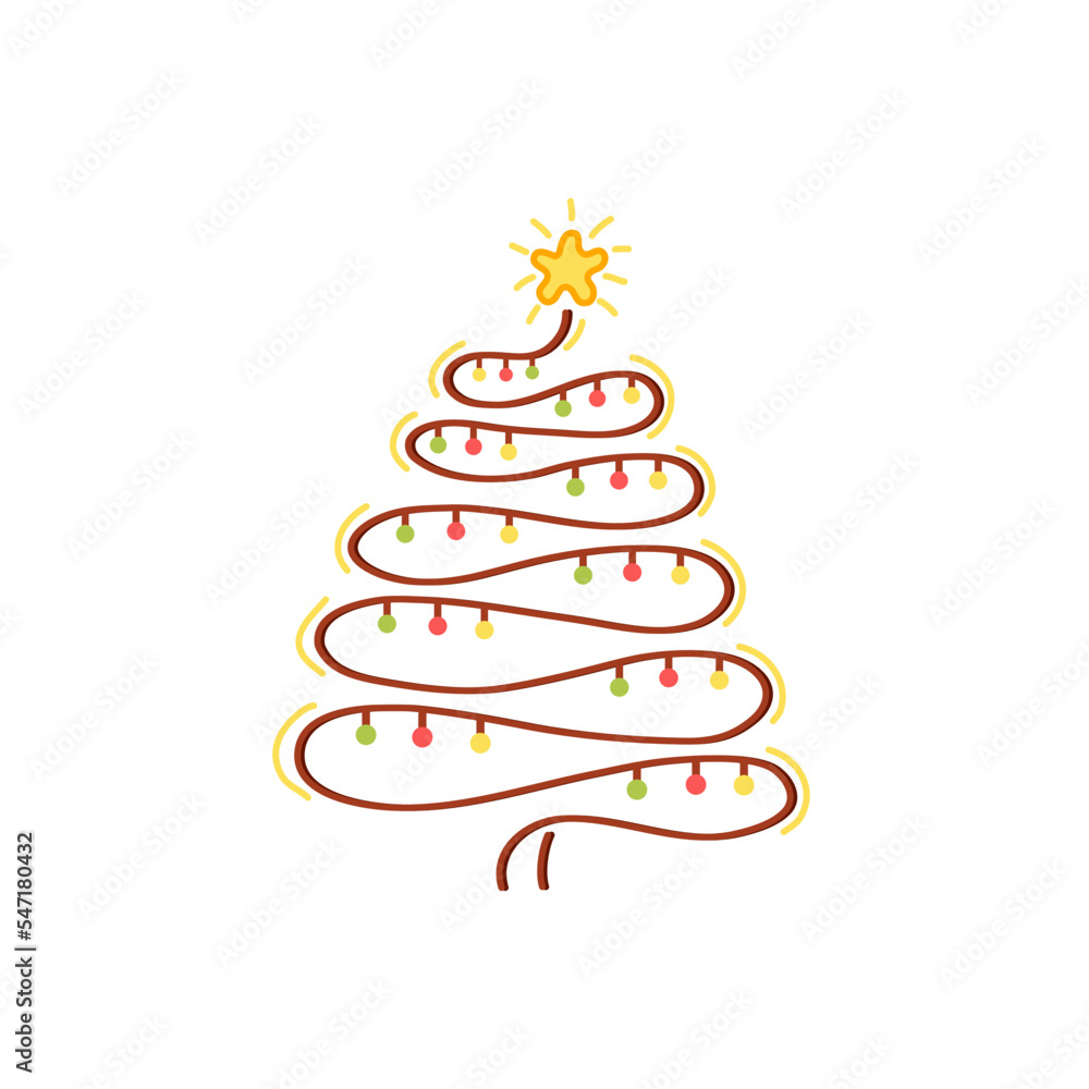 Сhristmas tree, holiday, New Year decor: Christmas trees, fireworks, decorations, bells, candles, Santa Claus, gifts, angels, Christmas star. For holiday decor. Contour hand drawing in doodle style