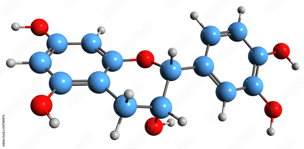 3D image of Catechin skeletal formula - molecular chemical structure of Cianidanol isolated on white background
