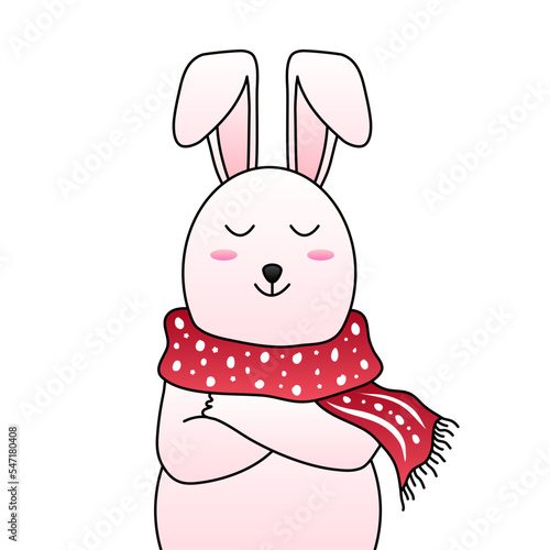 Christmas Bunny Rabbit with red scarf muffler illustration