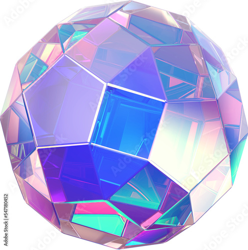 Holographic geometric shape isolated on transparent background. 3D rendering photo