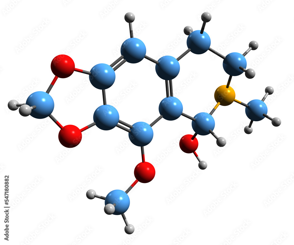 3D image of Cotarnine skeletal formula - molecular chemical structure of uterine remedy isolated on white background
3D image of Cotarnine skeletal formula - molecular chemical structure of uterine remedy isolated on white background