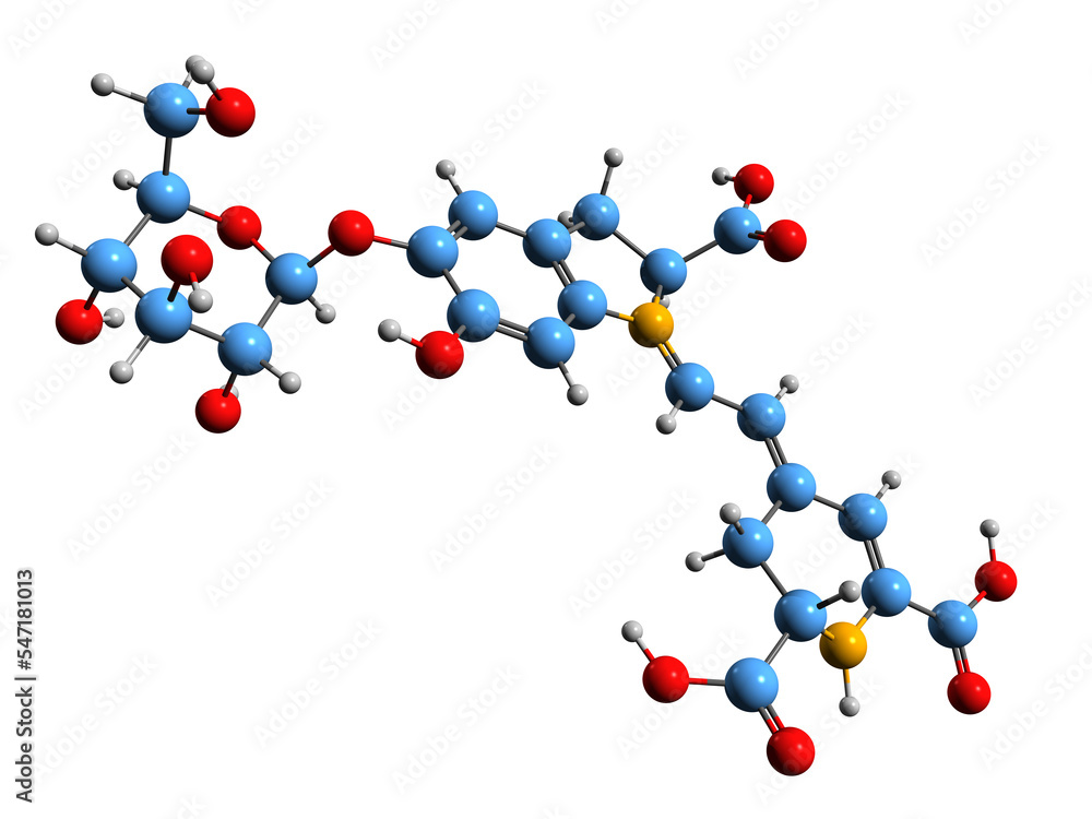 3D image of Beetroot Red skeletal formula molecular chemical structure of red glycosidic food