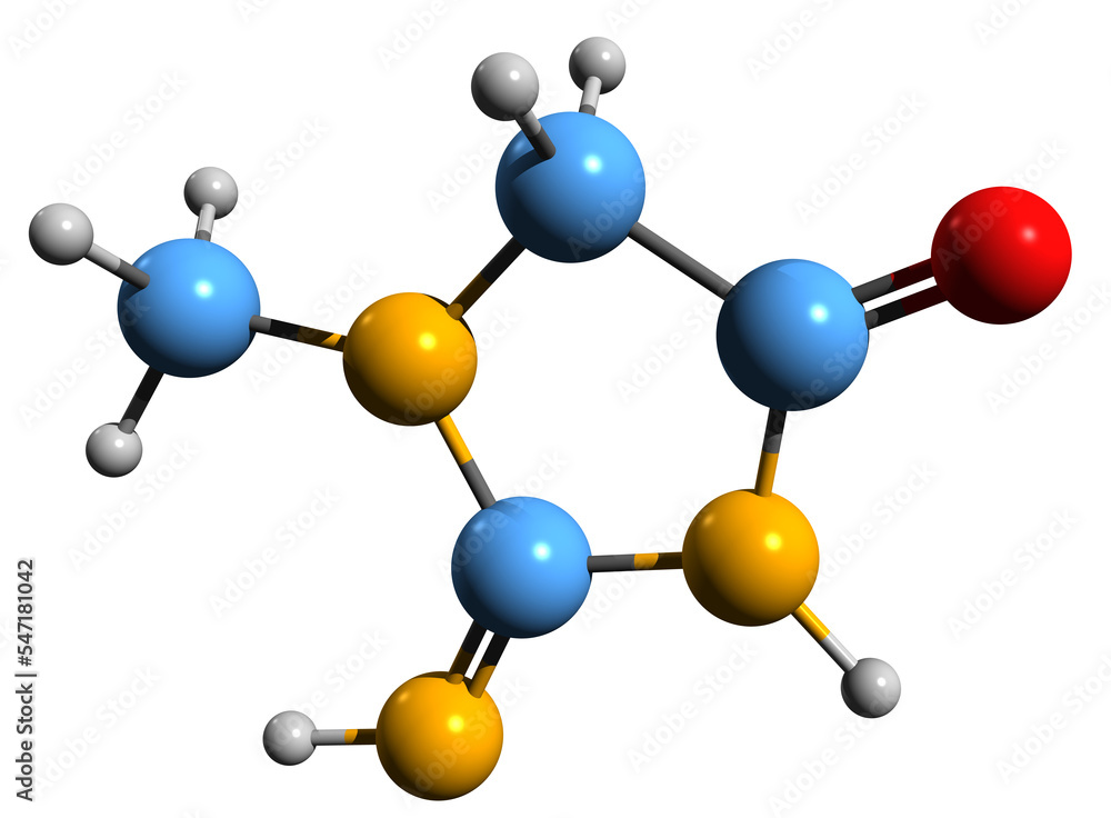 3D image of Creatinine skeletal formula - molecular chemical structure of 2-Amino-1-methylimidazol-4-ol isolated on white background
3D image of Creatinine skeletal formula - molecular chemical structure of 2-Amino-1-methylimidazol-4-ol isolated on white background