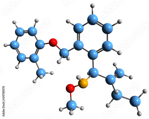  3D image of Strobilurin skeletal formula - molecular chemical structure of Kresoxim methyl isolated on white background 
