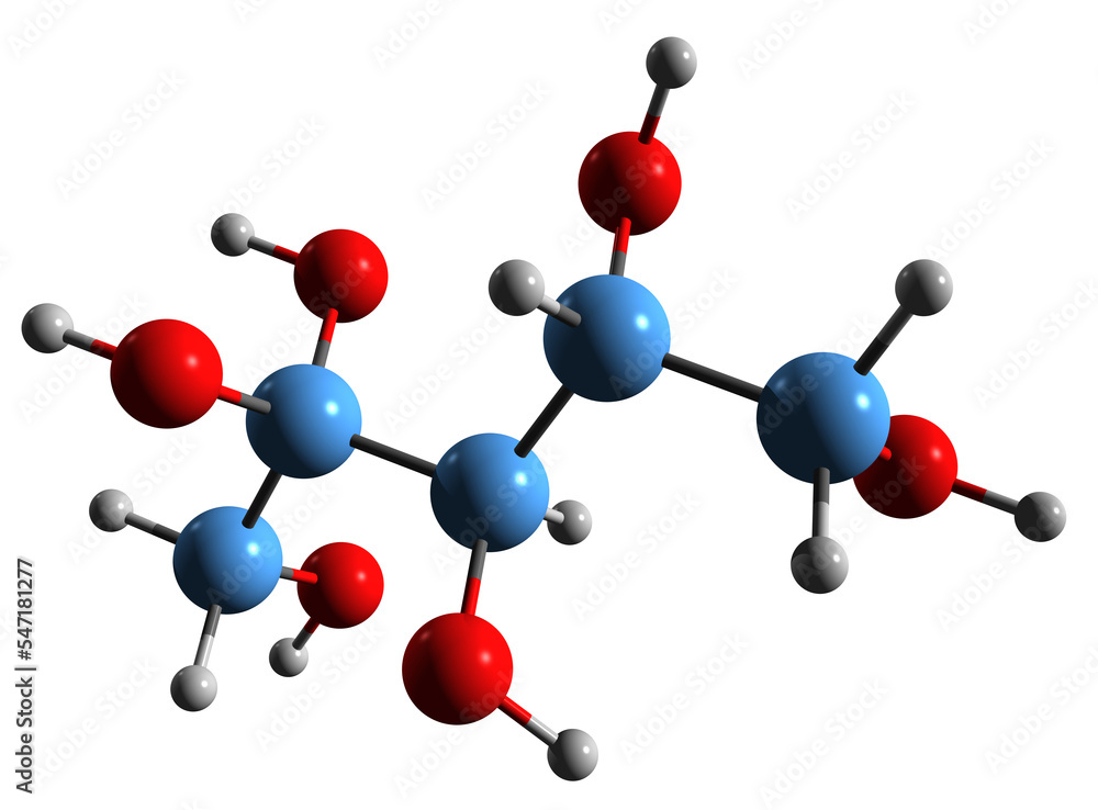 3D image of Xylitol skeletal formula molecular chemical structure of