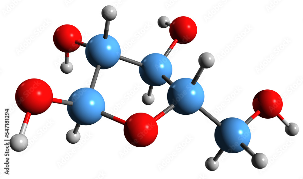 3D image of Xylose skeletal formula molecular chemical structure of