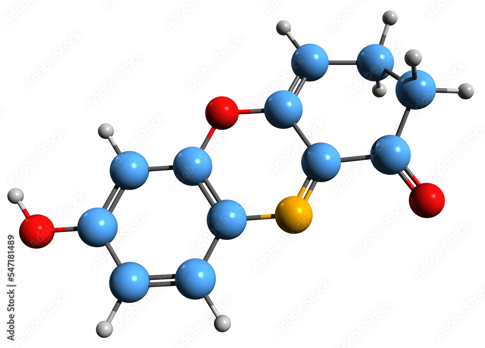 3D image of 7-hydroxyphenoxazone skeletal formula - molecular chemical structure of Litmus chromophore isolated on white background
3D image of 7-hydroxyphenoxazone skeletal formula - molecular chemical structure of Litmus chromophore isolated on white background
