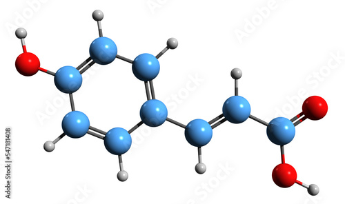  3D image of p-Coumaric acid skeletal formula - molecular chemical structure of Hydroxycinnamic acid isolated on white background
 photo