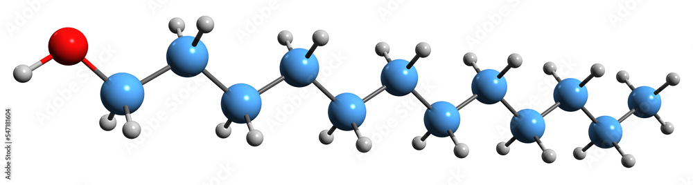 3D image of fatty alcohol Dodecanol skeletal formula - molecular chemical structure of Lauryl alcohol isolated on white background
3D image of fatty alcohol Dodecanol skeletal formula - molecular chemical structure of Lauryl alcohol isolated on white background