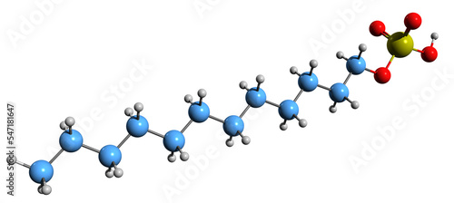  3D image of laureth sulfate skeletal formula - molecular chemical structure of lauryl ether sulfate isolated on white background
 photo