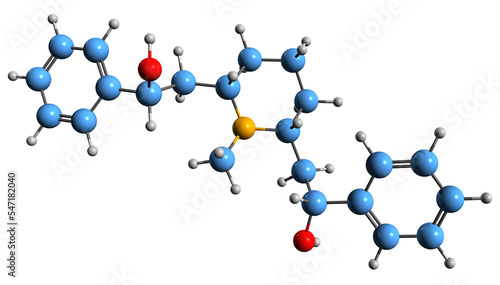  3D image of Lobeline skeletal formula - molecular chemical structure of pyridine alkaloid isolated on white background
 photo