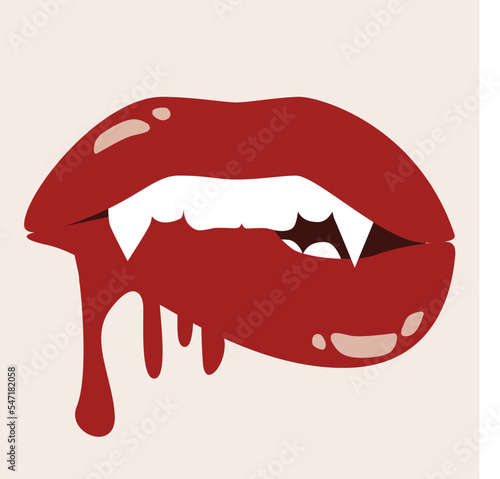 Sexy vampire biting lips with blood. Vector stock