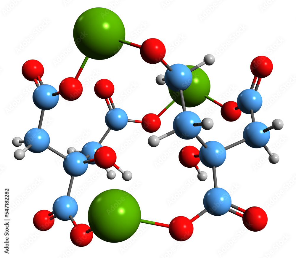 3D image of Magnesium citrate skeletal formula - molecular chemical structure of dietary supplement isolated on white background 3D image of Magnesium citrate skeletal formula - molecular chemical structure of dietary supplement isolated on white background
