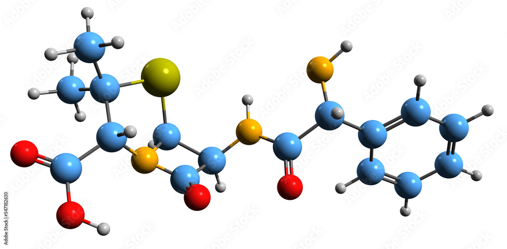 3D image of Metampicillin skeletal formula - molecular chemical structure of penicillin antibiotic isolated on white background
3D image of Metampicillin skeletal formula - molecular chemical structure of penicillin antibiotic isolated on white background
