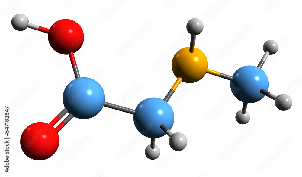 3D image of Sarcosine skeletal formula - molecular chemical structure of methylglycine isolated on white background
3D image of Sarcosine skeletal formula - molecular chemical structure of methylglycine isolated on white background