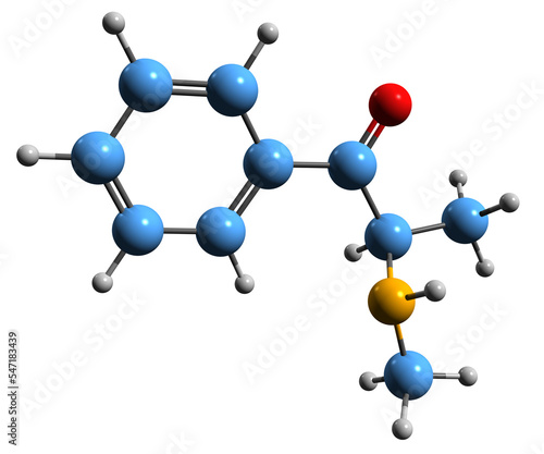  3D image of Methcathinone skeletal formula - molecular chemical structure of  monoamine alkaloid ephedrone isolated on white background
 photo