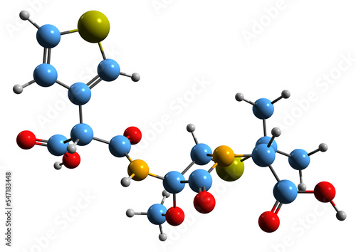 3D image of Temocillin skeletal formula - molecular chemical structure of beta-lactamase-resistant penicillin isolated on white background
 photo