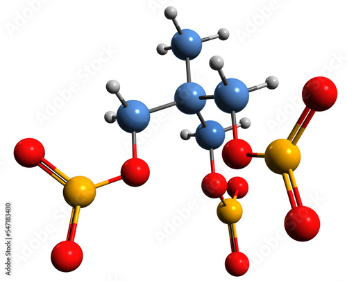 3D image of Trimethylolethane trinitrate skeletal formula - molecular chemical structure of TMETN isolated on white background
