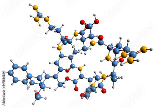  3D image of Microcystin RR skeletal formula - molecular chemical structure of  toxin cyanoginosin RR isolated on white background photo