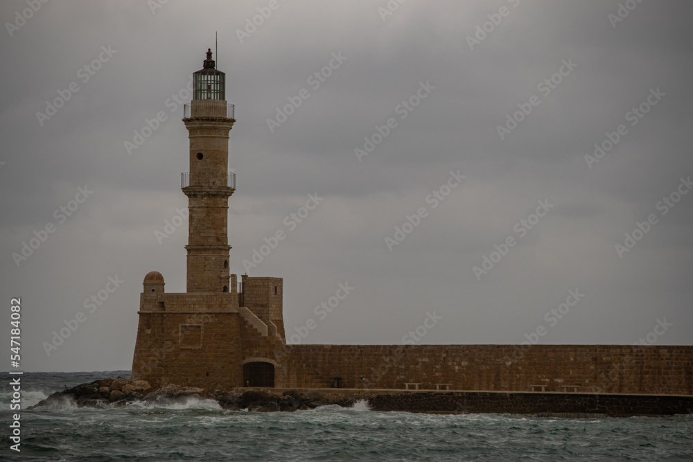 The view of the lighthouse of Chania
