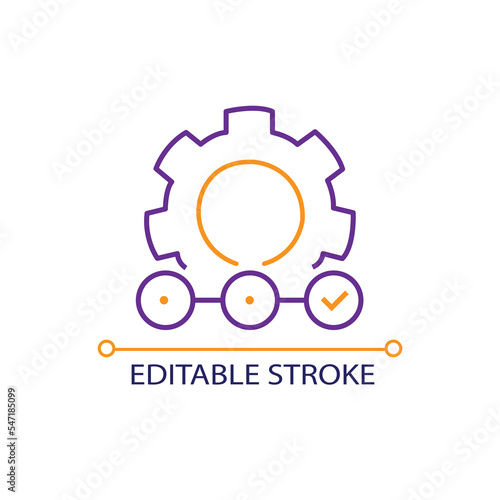 Supply chain pixel perfect linear icon. Deliver goods. Logistics management. Products transportation. Thin line illustration. Contour symbol. Vector outline drawing. Editable stroke. Arial font used