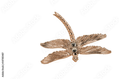  Yellow christmas dragonfly on white background