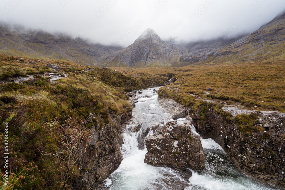 Scenic landscape of mountains under cloudy sky Scenic landscape of mountains under cloudy sky