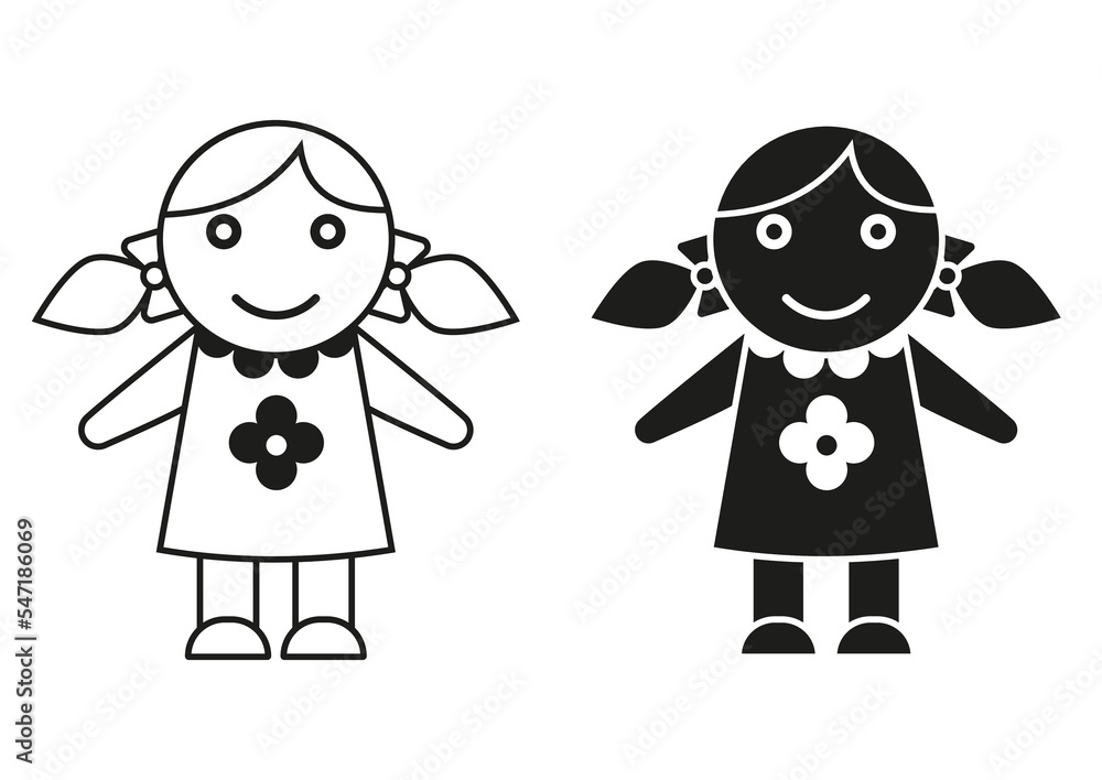 Black And White Toy Dolly Icon Flat Design Vector Black And White Toy Dolly Icon Flat Design Vector