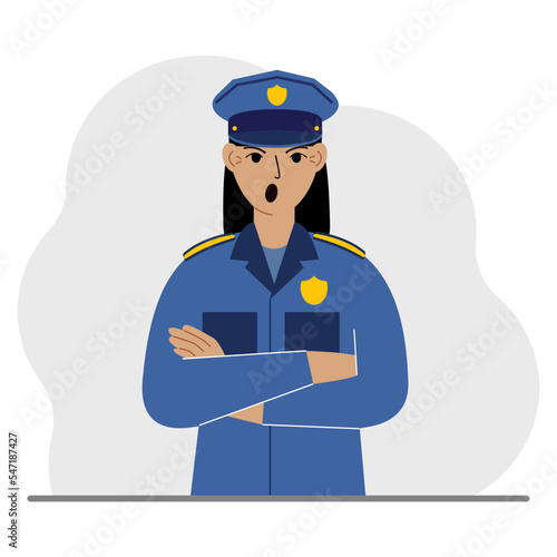 Police woman. Profession policeman, security guard, patrolman in uniform.