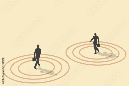 businessman walking on the point. Concept of move forward, opportunity, ambition, motivation in business.