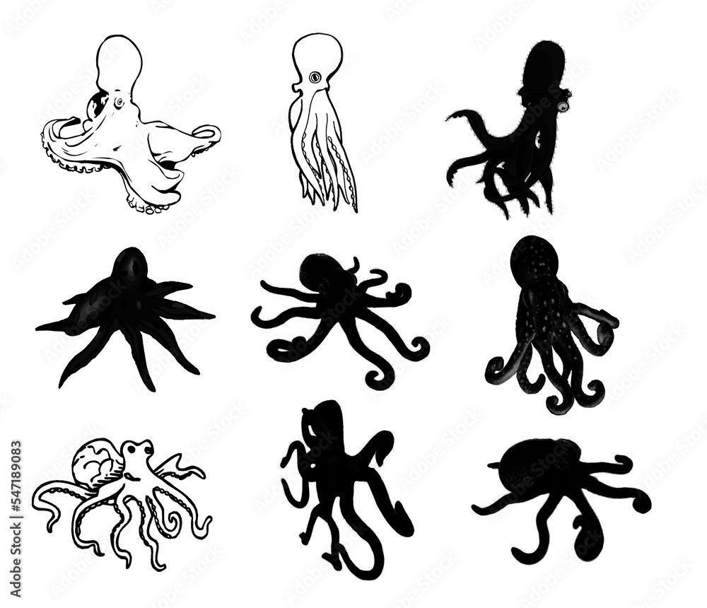 collection of octopus vector graphic icons for web or projects
