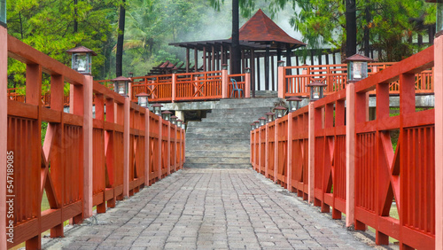 red bridge over the hot water lake