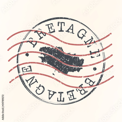Brittany, France Stamp Map Postal. Silhouette. Passport Round Design. Vector Icon. Design Retro Travel National Symbol.