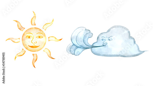 北風と太陽の水彩風背景透過イラスト