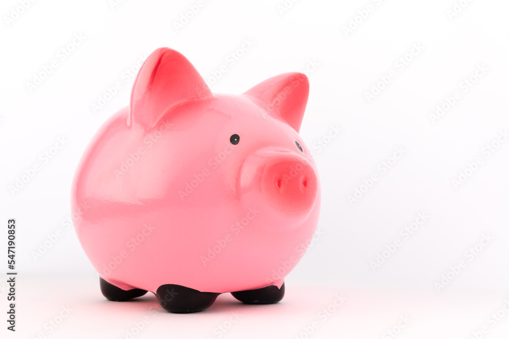 piggy bank on white, savings concept, money saving, banking and economy