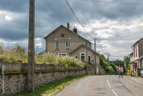 Fototapeta Naklejka Na Ścianę i Meble -  school and city hall in the little village Gien sur Cure in the French region of the Morvan