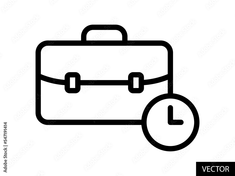 Briefcase and clock, Work experience vector icon in line style design for website, app, UI, isolated on white background. Editable stroke. Vector illustration. Briefcase and clock, Work experience vector icon in line style design for website, app, UI, isolated on white background. Editable stroke. Vector illustration.