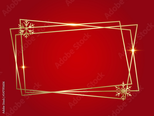 Golden shiny glowing blank Christmas frame