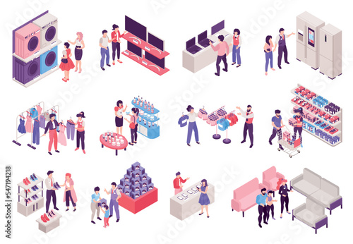Isometric Shop Assistant Set