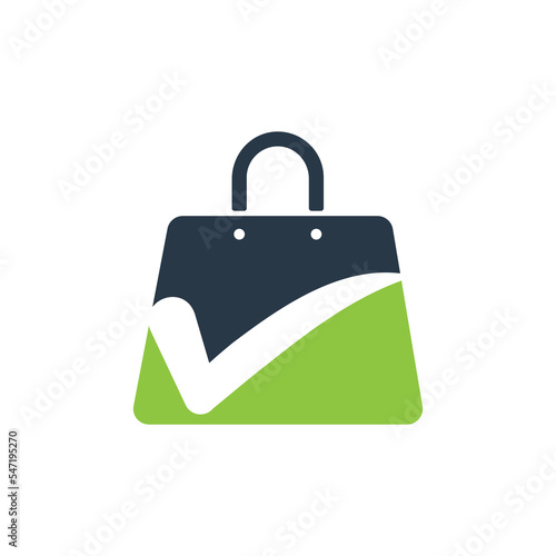 Check mark shopping bag logo. Shopping bag icon for online shop business logo.