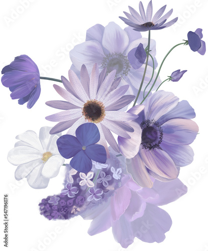 Watercolor floral bouquet illustration set. Violet, purple flowers bouquets collection. Wedding invitations, cards, greetings, digital scrapbooking, wallpapers, background. PNG