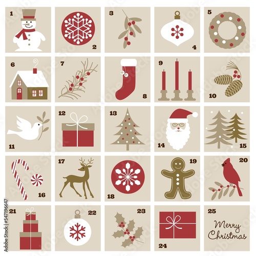 advent calendar with Christmas illustrations